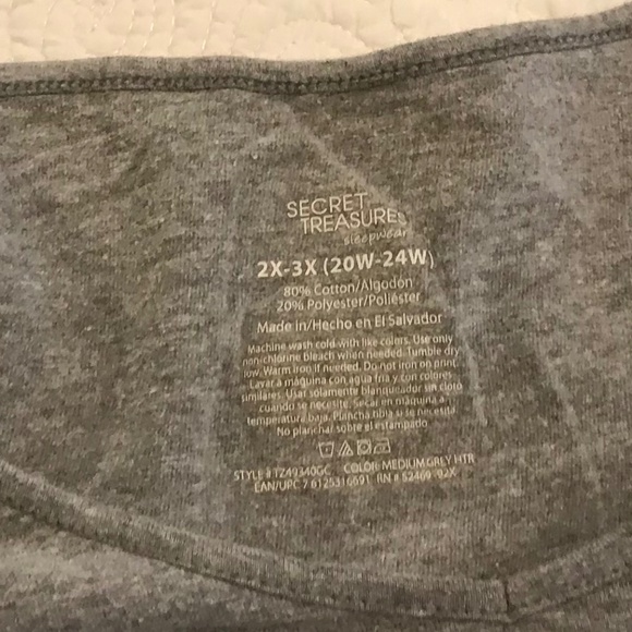 Cute Secret Treasures short sleeved gray vneck “bearly awake” sleep shirt (2-3X) - Picture 4 of 11